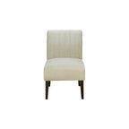 Paula 30 Inch Accent Chair, White Fabric, Channel Tufted Back, Brown Wood