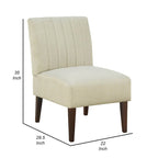 Paula 30 Inch Accent Chair, White Fabric, Channel Tufted Back, Brown Wood