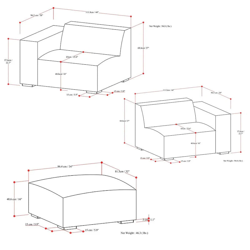 WYNDENHALL Biggs 2-Seater Modular Sofa and Ottoman Set