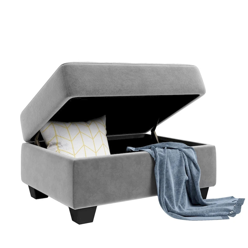 112-inch Modern L-shaped Sectional Sofa with Reversible Chaise, Storage Ottoman and Two Cup Holders - 112W x 80D x 33.7H
