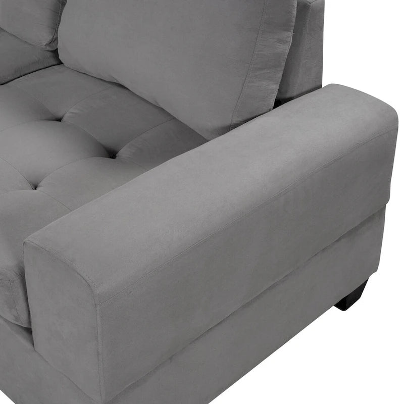 112-inch Modern L-shaped Sectional Sofa with Reversible Chaise, Storage Ottoman and Two Cup Holders - 112W x 80D x 33.7H