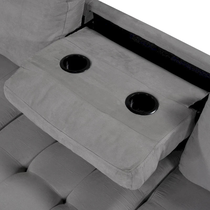 112-inch Modern L-shaped Sectional Sofa with Reversible Chaise, Storage Ottoman and Two Cup Holders - 112W x 80D x 33.7H