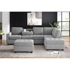 112-inch Modern L-shaped Sectional Sofa with Reversible Chaise, Storage Ottoman and Two Cup Holders - 112W x 80D x 33.7H