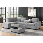 112-inch Modern L-shaped Sectional Sofa with Reversible Chaise, Storage Ottoman and Two Cup Holders - 112W x 80D x 33.7H