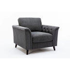 Sen 37 Inch Accent Sofa Chair, Tufted Arms, Padded, Gray Linen, Solid Wood