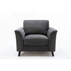 Sen 37 Inch Accent Sofa Chair, Tufted Arms, Padded, Gray Linen, Solid Wood