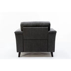 Sen 37 Inch Accent Sofa Chair, Tufted Arms, Padded, Gray Linen, Solid Wood