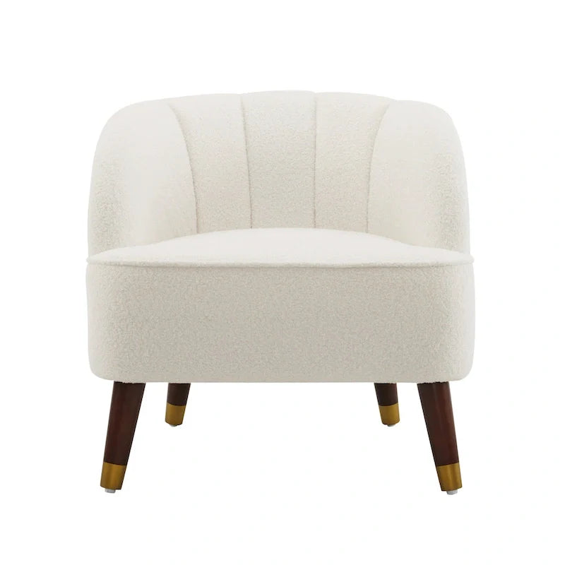 Upholstered Barrel Accent Chair With Wooden Legs
