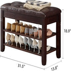 Shoe Storage Bench with Cushion - 31.5D x 13.8W x 18.9H