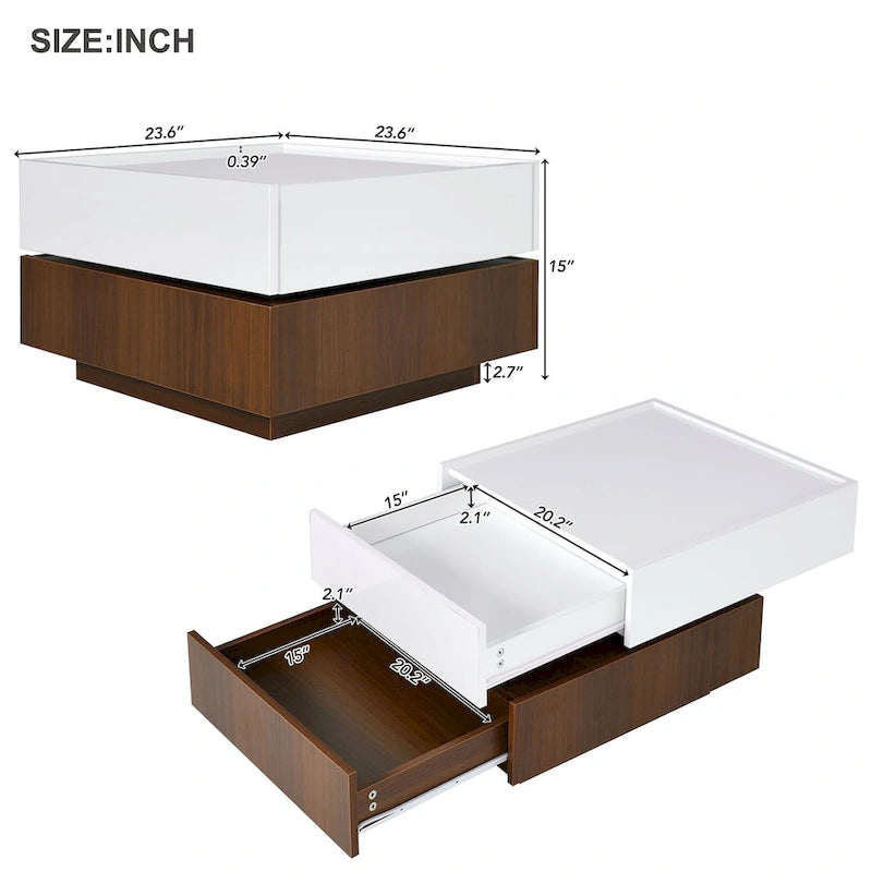 Square 360Rotating Coffee Table with 2 Drawers