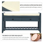 Shoe Rack with Cushioned Seat and Drawers, Multipurpose Entryway Storage Bench (Antique Navy)