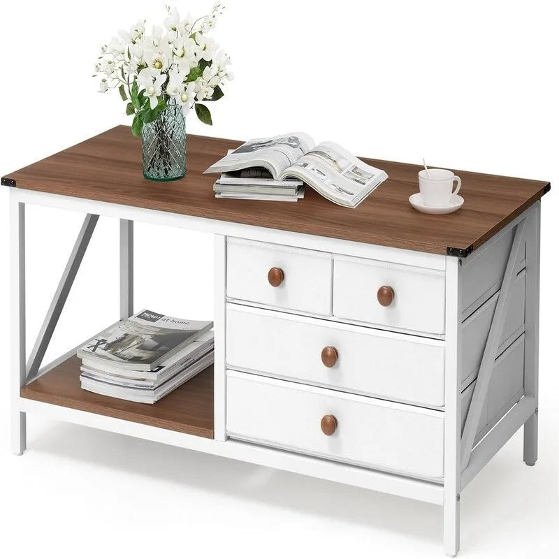 Coffee Table with 4 Storage Drawers - 19.7D x 43.3W x 19.5H