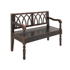 Wood Distressed Bench with Arched Design Back and Turned Legs - Black or White - Roche River Decor