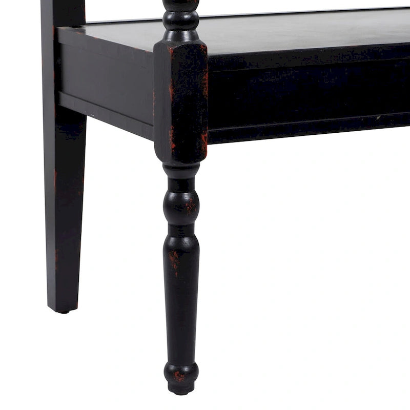 Wood Distressed Bench with Arched Design Back and Turned Legs - Black or White - Roche River Decor