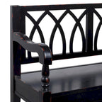 Wood Distressed Bench with Arched Design Back and Turned Legs - Black or White - Roche River Decor