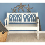 Wood Distressed Bench with Arched Design Back and Turned Legs - Black or White - Roche River Decor