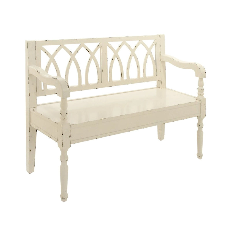 Wood Distressed Bench with Arched Design Back and Turned Legs - Black or White - Roche River Decor