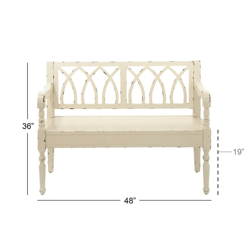 Wood Distressed Bench with Arched Design Back and Turned Legs - Black or White - Roche River Decor