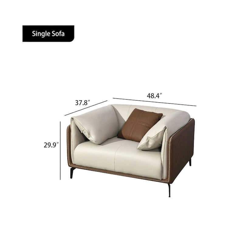 Faux Leather Pillow Top Arm Sofa with Reversible Cushions - one seat