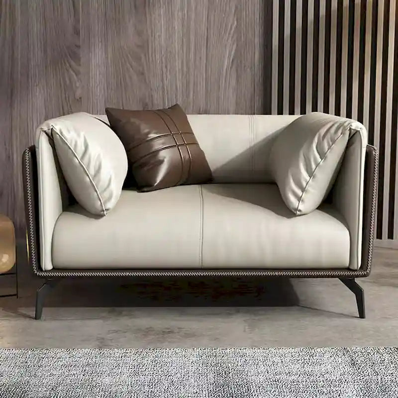 Faux Leather Pillow Top Arm Sofa with Reversible Cushions - one seat