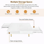 High Gloss Coffee Table: 4 Golden Legs, 2 Drawers, 2-Tier Square Design