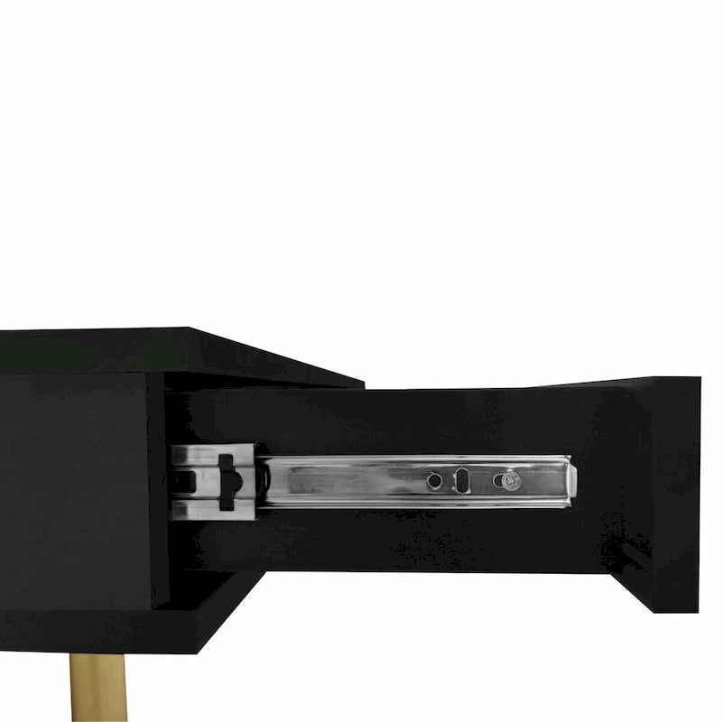High Gloss Coffee Table: 4 Golden Legs, 2 Drawers, 2-Tier Square Design