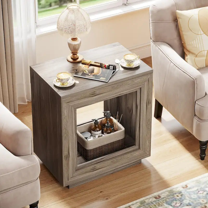23.62-inch Farmhouse Rectangular End Side Table Nightstand Bedside Table for Living Room