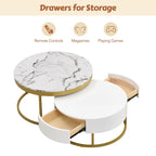 Modern Round Nesting Coffee Table with Drawers