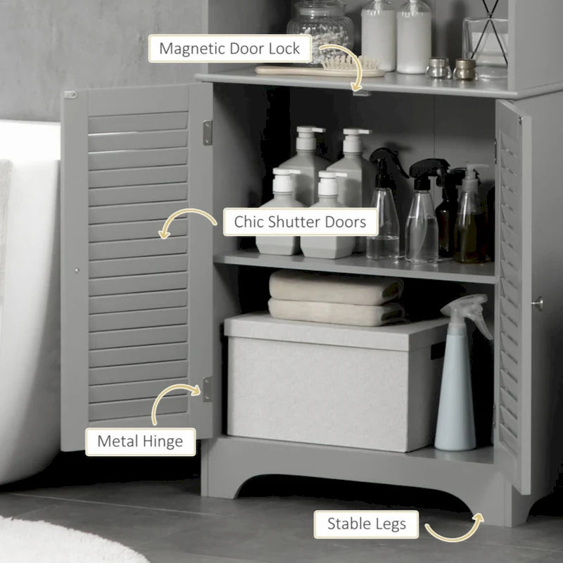 Freestanding Bathroom Linen Cabinet with 2 Cabinets and Countertop, Bathroom Floor Cabinet