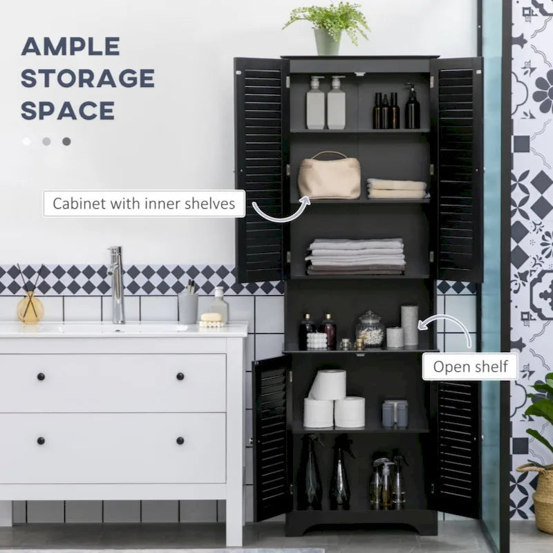 Freestanding Bathroom Linen Cabinet with 2 Cabinets and Countertop, Bathroom Floor Cabinet