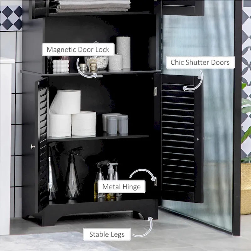 Freestanding Bathroom Linen Cabinet with 2 Cabinets and Countertop, Bathroom Floor Cabinet
