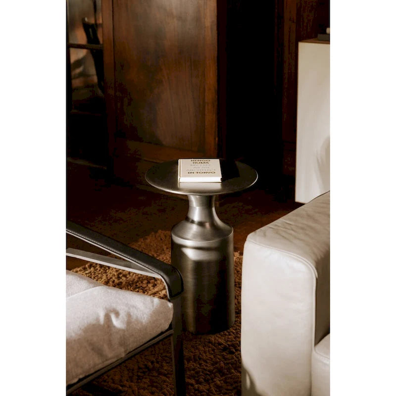 Macari Art Deco Polised Aluminum Accent Table - 14.5W x 14.5D x 21H