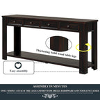 63 Pine Wood Console Table with 4 Drawers and 1 Bottom Shelf