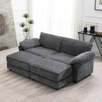 4 Seat Upholstered Free Combination Modular Convertible Sectional Sofa Bed Set, Deep-Seat,Ottoman,Grey