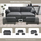4 Seat Upholstered Free Combination Modular Convertible Sectional Sofa Bed Set, Deep-Seat,Ottoman,Grey
