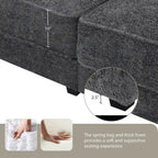 4 Seat Upholstered Free Combination Modular Convertible Sectional Sofa Bed Set, Deep-Seat,Ottoman,Grey