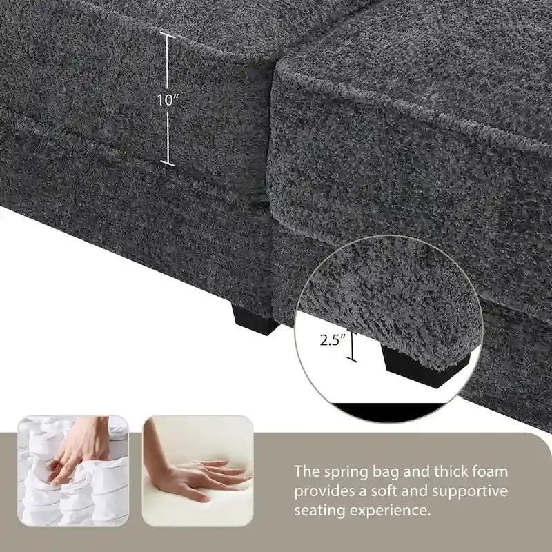 4 Seat Upholstered Free Combination Modular Convertible Sectional Sofa Bed Set, Deep-Seat,Ottoman,Grey