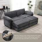 4 Seat Upholstered Free Combination Modular Convertible Sectional Sofa Bed Set, Deep-Seat,Ottoman,Grey
