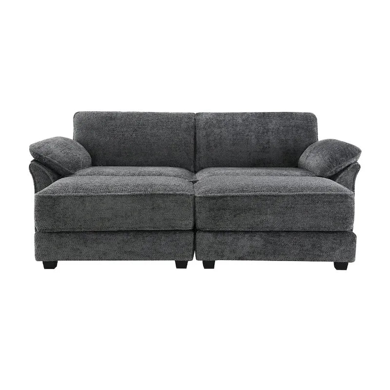 4 Seat Upholstered Free Combination Modular Convertible Sectional Sofa Bed Set, Deep-Seat,Ottoman,Grey
