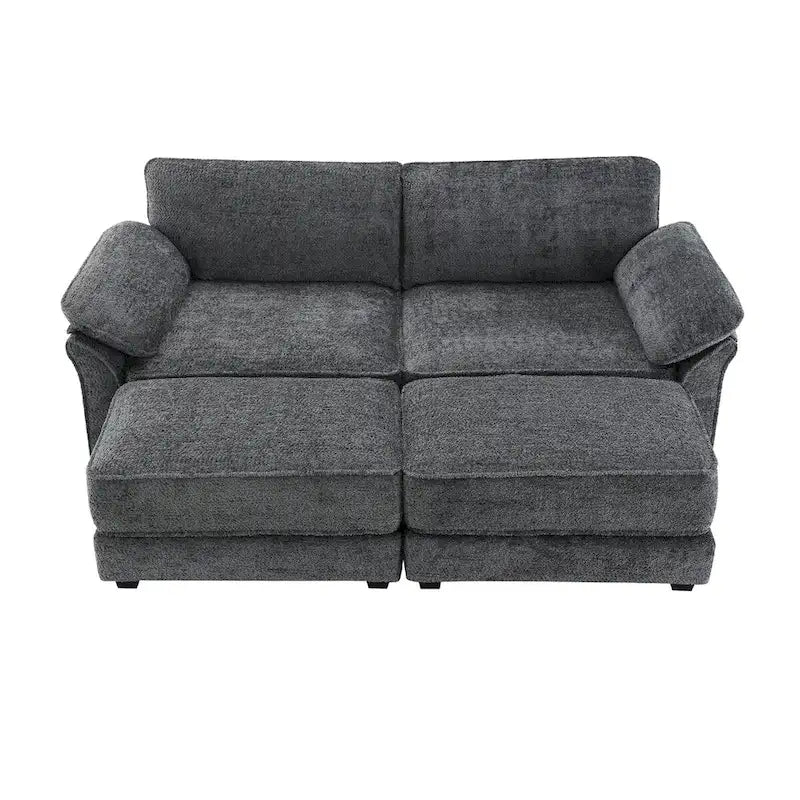 4 Seat Upholstered Free Combination Modular Convertible Sectional Sofa Bed Set, Deep-Seat,Ottoman,Grey