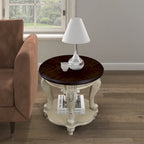 22 Retro Round End Table,Solid Wood Sofa Side Table with Shelf,Living Room Corner Table Easy Assemble