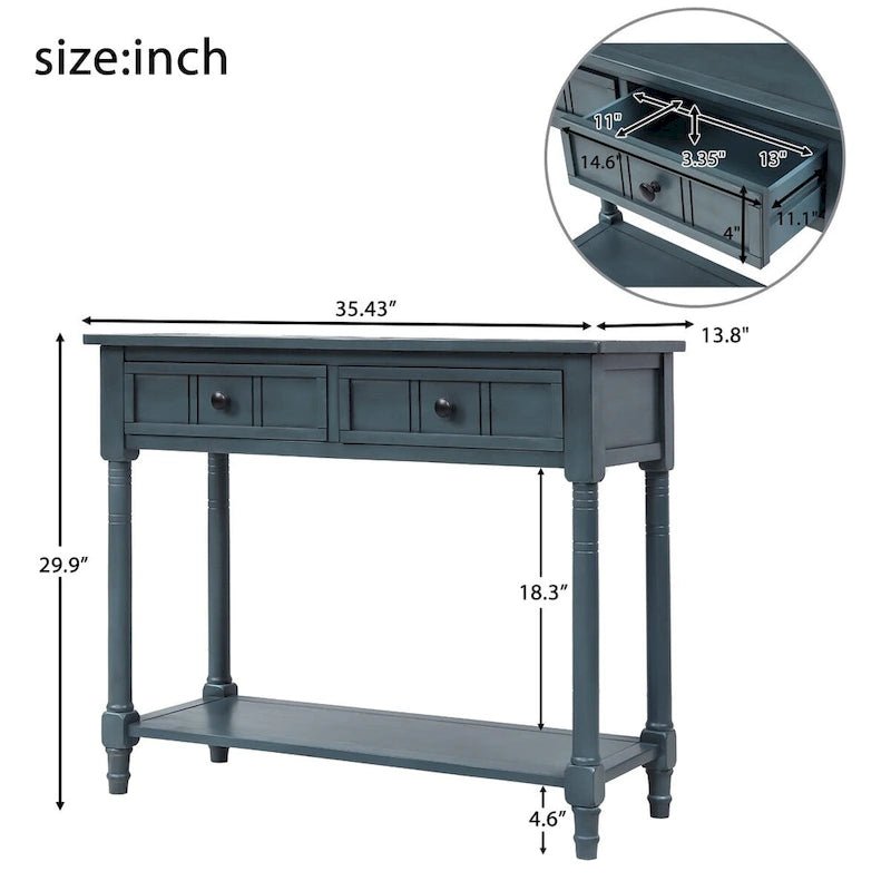 Daisy Series Console Table with 2 Drawers and Bottom Shelf