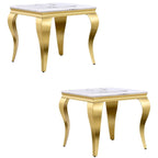 White and Gold End Table Side Table with Polished Gold Cabriole Legs