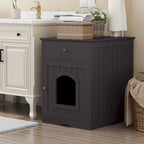 Wooden Pet House Cat Litter Box Enclosure with Drawer, Side Table, Indoor Pet Crate, Cat Home (Brown)