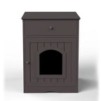 Wooden Pet House Cat Litter Box Enclosure with Drawer, Side Table, Indoor Pet Crate, Cat Home (Brown)