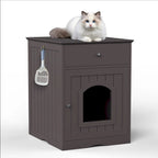 Wooden Pet House Cat Litter Box Enclosure with Drawer, Side Table, Indoor Pet Crate, Cat Home (Brown)