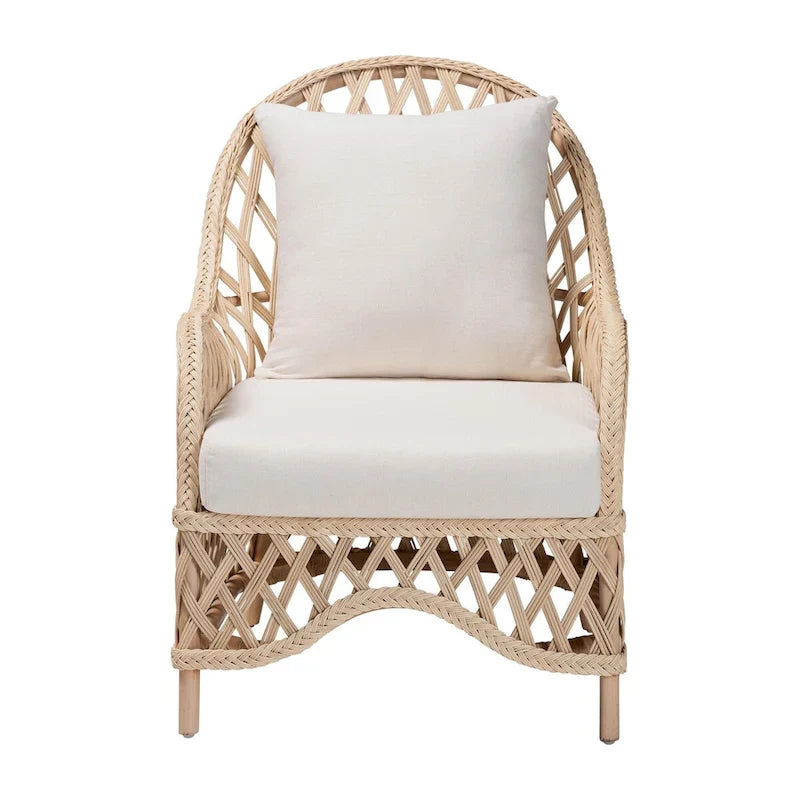 Florence Bohemian Ivory Braided Rattan Arm Chair