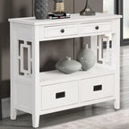 36 Farmhouse Pine Wood Console Table Entry Sofa Table with 4 Drawers & 1 Storage Shelf