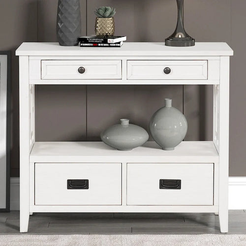 36 Farmhouse Pine Wood Console Table Entry Sofa Table with 4 Drawers & 1 Storage Shelf