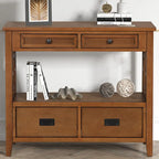 36 Farmhouse Pine Wood Console Table Entry Sofa Table with 4 Drawers & 1 Storage Shelf